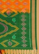 Orange And Green Patola Pure Silk Saree